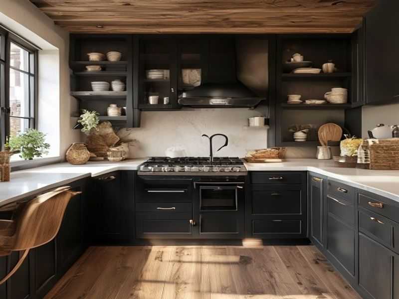 11Black Kitchen Cabinet Ideas with Warm Decor for a Cozy, Inviting Space